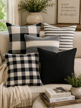 Home Brilliant Pillow Covers Set of 5 Black Cream 18x18 Mixed Pattern New